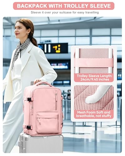 VGCUB Large Travel Backpack Bag for Women Men,Carry on Backpack,17 Inch Laptop Business Work Waterproof Backpack with Laptop Compartment,Person Item Flight Approved,Mochila de Viaje,Pink Large - color: Pure Pink, style: Xx-large
