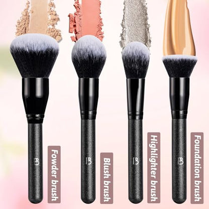 BS-MALL Soft Professional Makeup Brush Set - 4 Pcs Travel-friendly Brushes Including Foundation Brush for Liquid Makeup, Powder Brush & Blush Brush,Daily use (All Black) - color: All Black