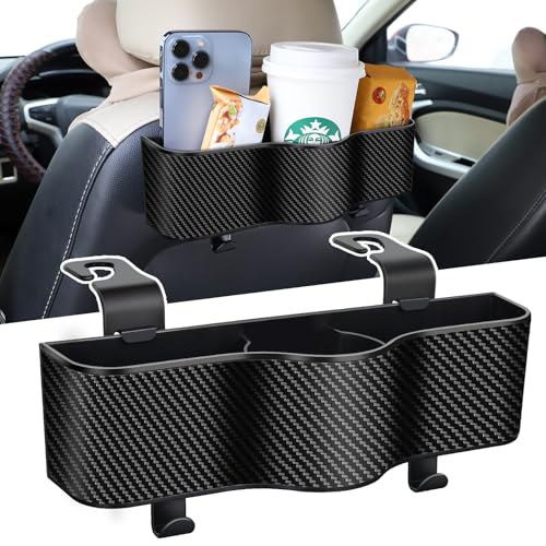 Backseat Car Organizer with Cup Holder - Multifunctional Back Seat Car Organizer with Two Seat Hooks, Fits Most Cars, Can Hold Snacks, Canned Drinks & Phones, Perfect for Travel - color: #1 Carbon Fiber