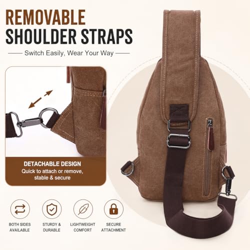 Canvas Sling Bag for Men Crossbody Chest Bag Casual Daypack Rucksack Small Crossbody Backpack with Adjustable Strap - color: Coffee