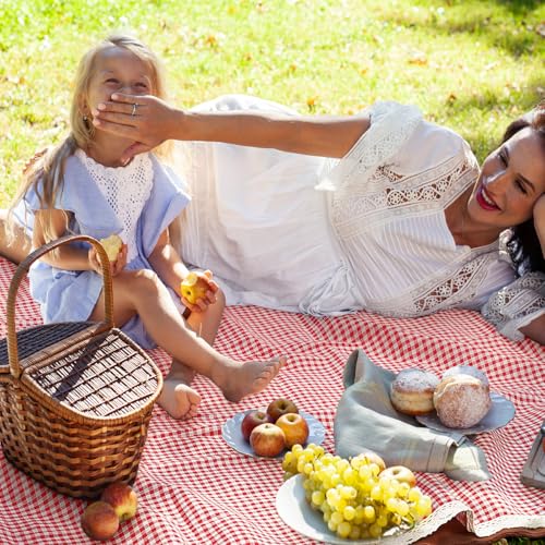 VitalCozy Waterproof Picnic Blankets 59 x 78in Outdoor Blanket Foldable 2 in 1 Double Layer Sandproof Beach Mat with Carry Strap for Camping Lawn Park Beach Grass(Red White) - color: Red White