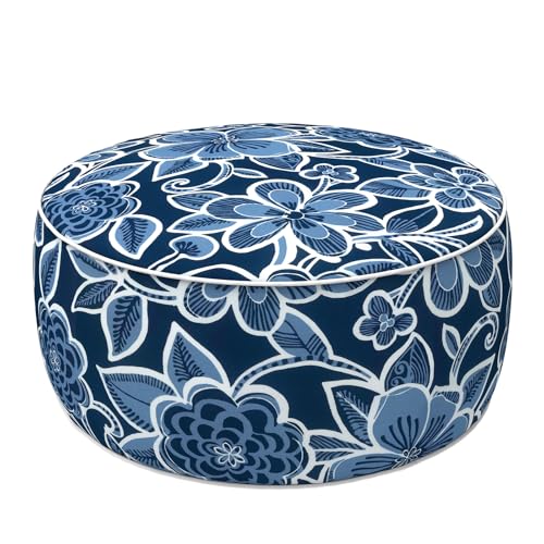 LVTXIII Indoor/Outdoor Inflatable Ottoman with Handle D21 x H9 Inch, Weather-Resistant Round Footstool Pouf for Patio Camping Living Room, Portable Footrest Extra Seating, Flower Navy - color: Flower Navy, size: 21"D x 21"W x 9"H