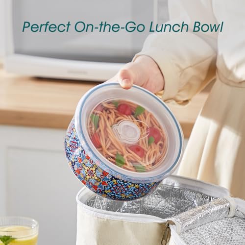 vancasso 36 oz Ceramic Bowls with Lids Set of 4, 6 Inch Food Storage Containers & Prep Bowls for Leftovers, Soup, Cereal, Meal Prep, Office Lunch, Microwave & Dishwasher Safe, Series SIMI - size: 36 OZ (Set of 4)