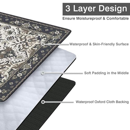 Supfitness Extra Large Picnic Blankets Waterproof Foldable (60"x 80") Beach Blanket Waterproof Sandproof,3-Layer Thicking Mat Outdoor Packable Camping Blanket - color: Boho-dark Grey, size: 60x80in