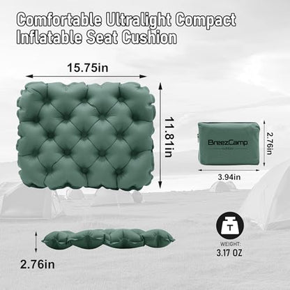 Inflatable Seat Cushion, Lightweight Stadium Seat Pad, Travel Air seat Cushion Anti-Slip for Airplane, Hiking, Climbing, Home and Camping,Olive Green