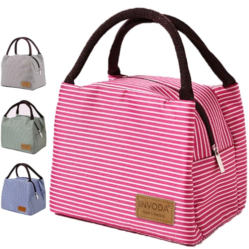 Lunch Bags Reusable Lunch Tote Bags Portable Lunch Cooler Bag Lunch Holder Insulated Lunch Box Bag for Picnic Office Beach (Red) - color: Red