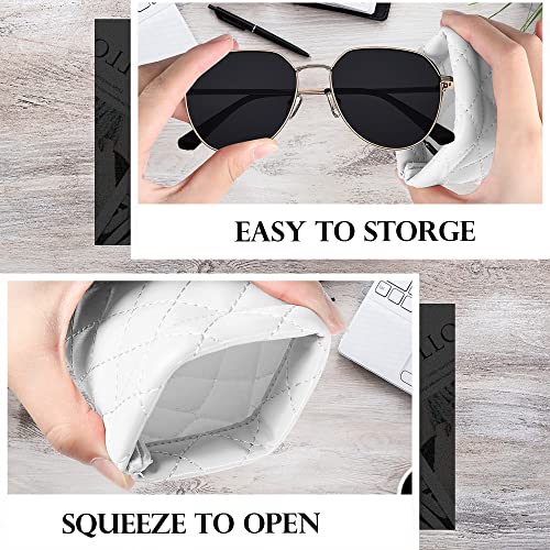 Squeeze Top Sunglass Pouch - Portable Sunglass Organizer Pouch Bags Soft PU Leather Glasses 2 Pack - color: Pink-white
