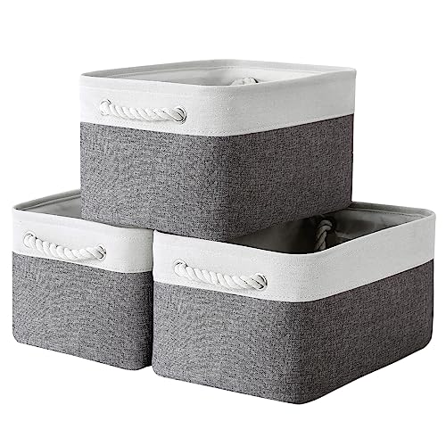 Large Storage Baskets for Shelves, Fabric Baskets for Organizing, Collapsible Storage Bins for Closet, Nursery, Clothes, Toys, Home & Office [3-Pack, White&Grey] - color: White&Grey, size: Large (Pack of 3)