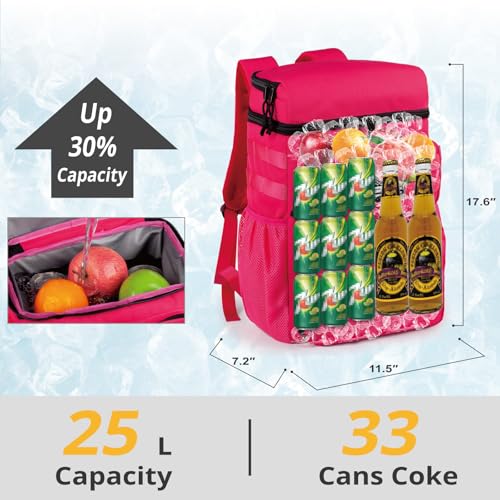 Tactical Backpack Cooler,Soft Lightweight Leakproof Cooler Backpack,Insulated Cooler Bag,Portable Soft Cooler Bag Waterproof for Beach, Travel, Camping, Picnic, Hiking - color: Hot Pink