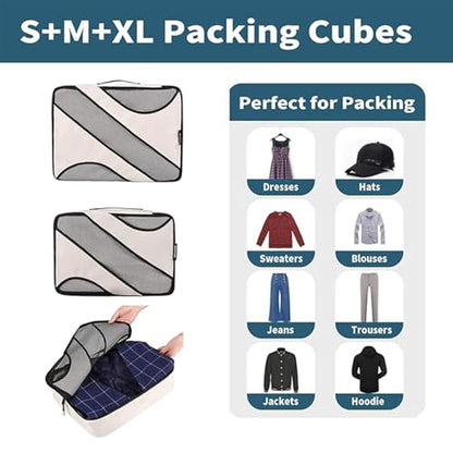 BAGAIL 6 Set Packing Cubes,Travel Luggage Packing Organizers - color: The Beige, style: 6 Set