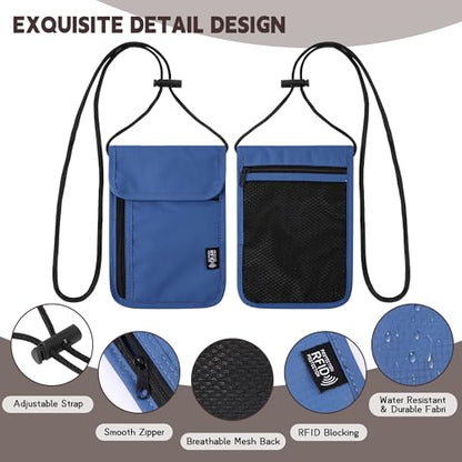 Likesing 5.5" L x 7.9" W Travel Neck Wallet, RFID Blocking Passport Holder, Security Lightweight Passport Travel Wallet, Neck Pouch Gifts for Women Men(Blue) - color: Blue
