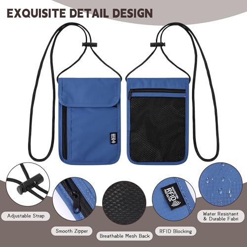 Likesing 5.5" L x 7.9" W Travel Neck Wallet, RFID Blocking Passport Holder, Security Lightweight Passport Travel Wallet, Neck Pouch Gifts for Women Men(Blue) - color: Blue