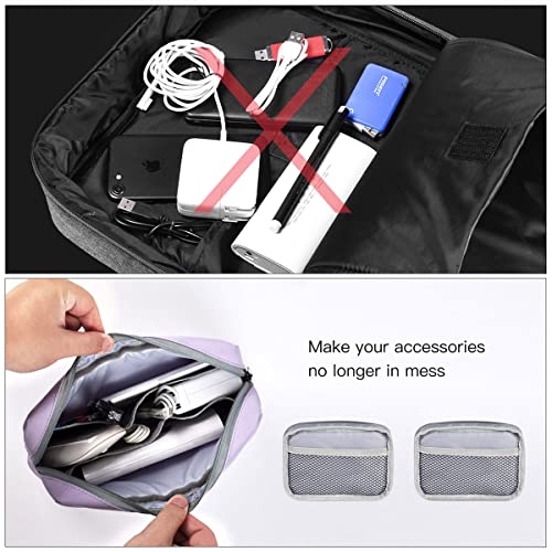 Universal Electronics Accessories Bag Pouch, 2-Pack Portable Soft Carrying Case Bag Wire Cable Organizer for Hard Drive, Power Adapter, Laptop Mouse, Cosmetics Kit, Cell Phone, Small+Big-Purple - color: Purple