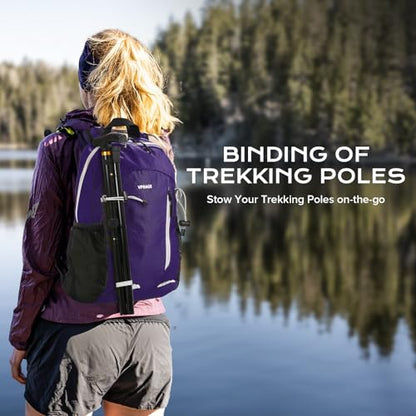 VPBAGE 15L Water-resistant Hiking Daypack for Women, Small Backpack Travel Outdoor, Lightweight Day Pack with Tool Loops - color: Super Dark Purple