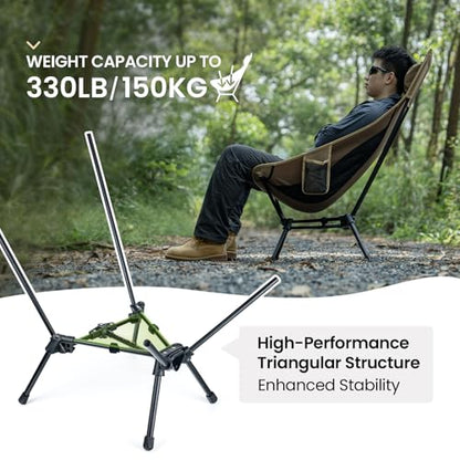 ONETIGRIS Tigerblade High Back Camping Chair with Pillow Design, Comfortable Widened Seat Folding Chair - color: Ranger Green