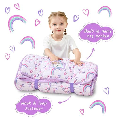 Lasoftan Toddler Nap Mat with Pillow and Blanket, Extra Large Rolled Napping Mats,Slumber Bags for Boys Girls,Kids Sleeping Bag for Daycare, Preschool Travel Camping - color: Rainbow