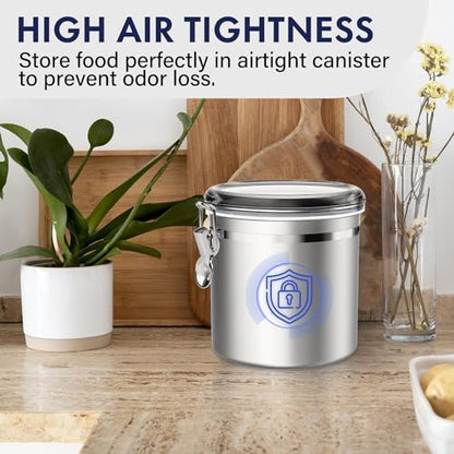 ENLOY 165oz Stainless Steel Airtight Canister for Kitchen, Large Flour Coffee Bean Tea Cereal Sugar Cookie Metal Food Storage Canisters with Clear Lid and Sturdy Locking Clamp (7.7 * 7.7 * 8.4in) - size: Large