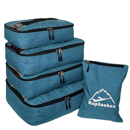 5 Set Packing Cubes for Travel Large Suitcase Luggage Organizer Bags Travel Accessories Vacation 4 Cubes 1 Laundry Pouch Bag - color: Snow Teal