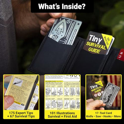 Tiny Survival Guide – Micro EDC Emergency Preparedness Pocket Handbook for Camping, Hiking, Bushcraft, SAS & First Aid – Fits Wallet, Bug Out Bag or Glove Box - style: 1 Survival Guide & 1 Survival Card
