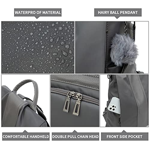 PINCNEL Women Backpack Purse Waterproof Nylon Anti-theft Rucksack Lightweight Shoulder Bag - color: Gray, size: Large