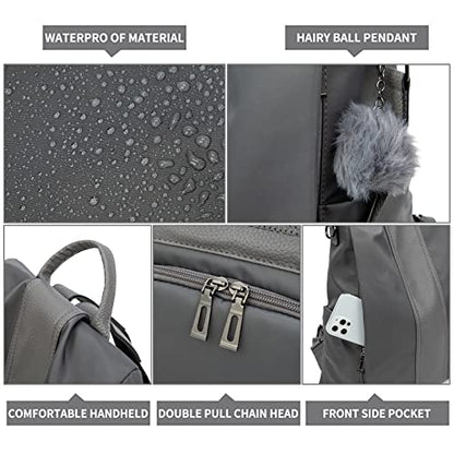 PINCNEL Women Backpack Purse Waterproof Nylon Anti-theft Rucksack Lightweight Shoulder Bag - color: Gray, size: Large