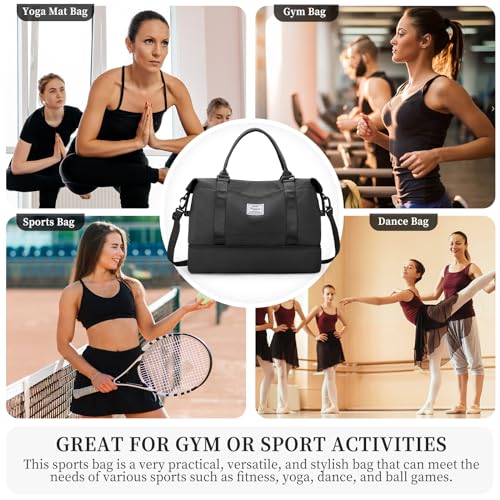 Travel Duffel Bag with Shoes Compartment, Overnight Weekender Bags for Women,Carry on Personal Item Bag,Medium Size - color: A-Black, size: Medium
