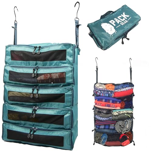 Pack Gear Hanging Suitcase Organizer - Our XL Hanging Luggage Organizer Perfectly Fits Any Suitcase - Our Packing Cubes for Travel Use Mesh Windows to Make Finding Any Outfit Easy (Green, XL) - color: Green, size: X-Large (Check-In)