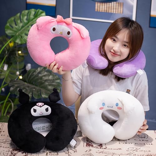 Roffatide Anime Kuromi U-Shape Neck Pillow Printed Plush Melody Travel Pillows for Sleeping Christmas and Birthday Gift Melody Black - color: C