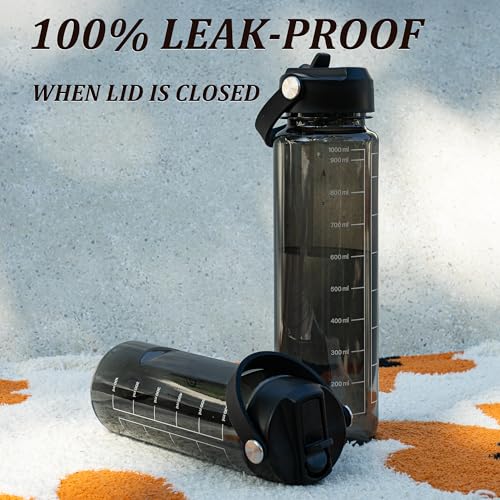 GOPPUS 20oz Clear Water Bottle with Flip Straw, Lightweight, Leakproof, Easy Carry and BPA-Free, Tritan Water Bottlefor Sport, Travel, Outside (Black) - color: Black, size: 20 Ounces