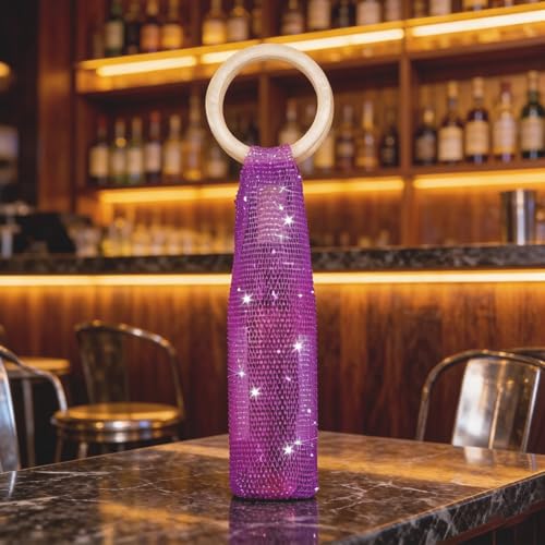Wine Pouch Mesh Bag, Resin Handle Wine Bag, Sparkly Rhinestone Handwoven Mesh Bags, Party Water Bottle Bags Accessory, Daily Housewarming Party Use - color: Purple