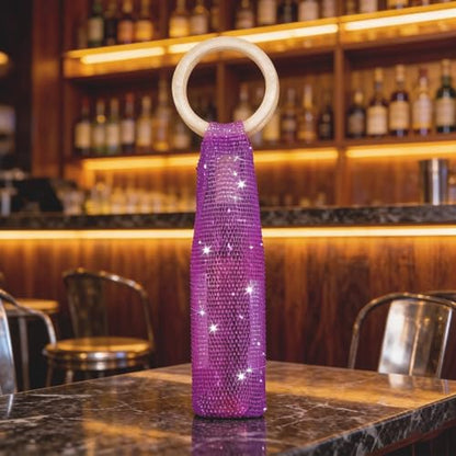 Wine Pouch Mesh Bag, Resin Handle Wine Bag, Sparkly Rhinestone Handwoven Mesh Bags, Party Water Bottle Bags Accessory, Daily Housewarming Party Use - color: Purple