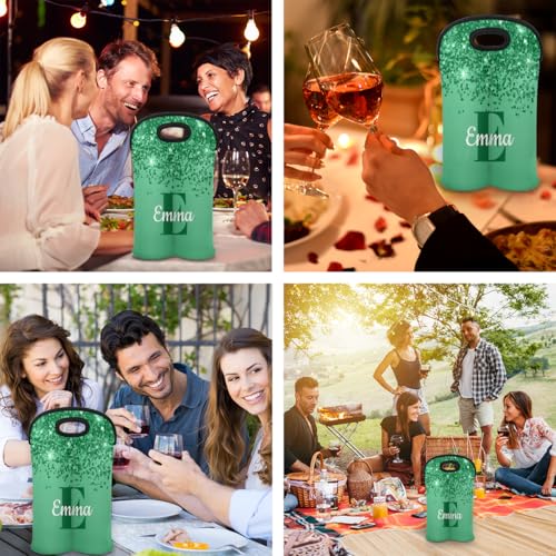 Personalized Neoprene Wine Carrier 2 Bottle, Wine Gift Bags Custom with Name Travel Wine Bottle Holder - color: Green, size: Medium