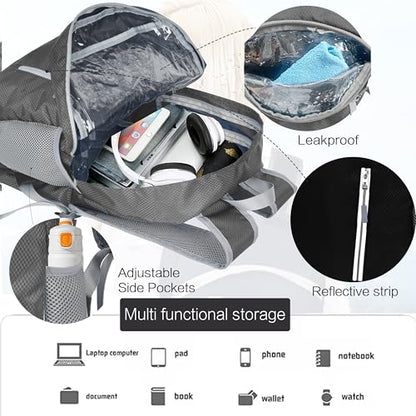 Waterproof Foldable Backpack Dry Storage Lightweight Daypack 35L Outdoor Backpack for Beach Men Women Grey - color: Grey
