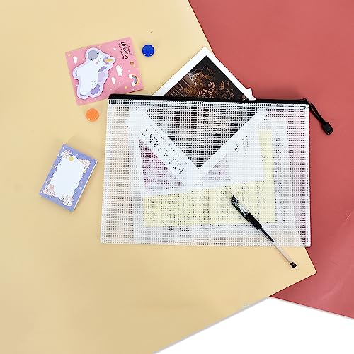 Vuzvuv A5-22 PCS 9.49"x 7.09"Mesh Zipper Pouch Set，Resistant Document File Folders Plastic Mesh Bag with Label Sticker for File, Document, Makeup, Board Game School Office Home Travel Storage - color: Black White-a5