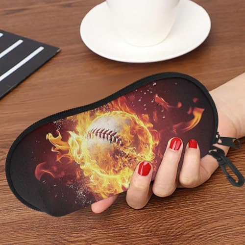 AFPANQZ Glasses Case with Carabiner Hanging Portable Neoprene Zipper Sunglasses Case Soft Lightweight - color: Baseball Flame