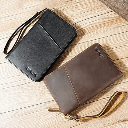 Polare Full Grain Leather Passport Holder Cover Case for Men and Women RFID Blocking Family Travel Wallet Holds 6 Passports - color: Dark Brown