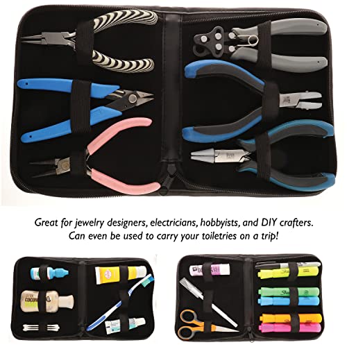 The Beadsmith Zippered Tool Pouch – 5.5” x 7.5” x 1.25” – 6 Bands – Made of Black Leatherette Material – Use to Store and Transport Craft Pliers and Tools - color: Black, size: 6 Bands - Black
