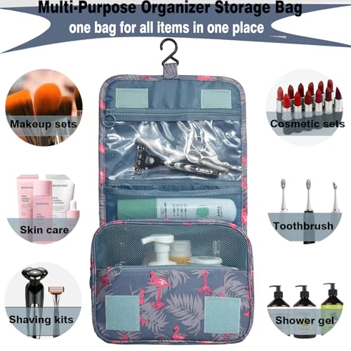 L & FY Hanging Travel Toiletry Bag Women's Cosmetic Organizer Makeup Pouch Men's Shaving Kits With Handle (Pink Flamingo) - color: Pink Flamingo, size: Compact Size