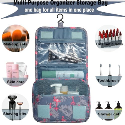L & FY Hanging Travel Toiletry Bag Women's Cosmetic Organizer Makeup Pouch Men's Shaving Kits With Handle (Pink Flamingo) - color: Pink Flamingo, size: Compact Size