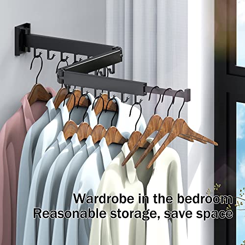 HEILAIYI Clothes Drying Rack for Laundry,Wall Mounted Clothes Hanger Rack,Folding,Retractable,Collapsible(J Shape Hooks) - size: Black/J-Shape Hooks