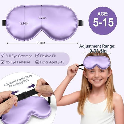 Kids Sleep Mask, Kids Eye Mask for Boys Girls, Kid Silk Eye Masks with Adjustable Strap for Sleeping, 100% Light-Blocking Sleep Eye Cover, Includes Protective Laundry Bag (Purple) - color: Purple