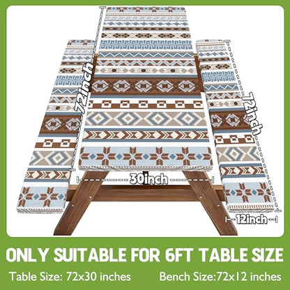 Fitted Picnic Table Cover with Bench Covers Fitted Rectangle Table Cloth Tablecloth Camping Gear Essentials Rv Accessories Road Trip Supplies Car Travel Must Have 6 Ft Foot Feet 72in Boho Bohemian - color: Blue Brown Boho, size: 72in