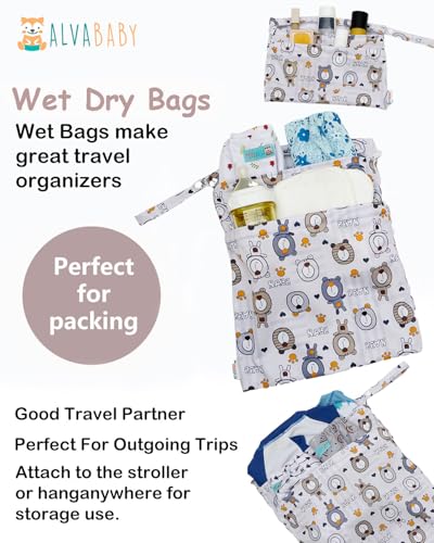 ALVA ALVABABY 3pcs Cloth Diaper Wet Dry Bags Waterproof Reusable with Two Zippered Pockets Travel Beach Pool Daycare Soiled Baby Items Yoga Gym Bag for Swimsuits or Wet Clothes 3L-SML11 - color: Toy bear