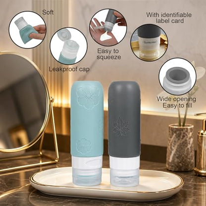 16 Pack Travel Bottles for Toiletries, Silicone TSA Approved-Containers for Toiletries,3oz Silicone Travel Bottles Set Leak Proof Refillable Liquid,Shampoo and Conditioner Travel Toiletry Bottles Grey - color: Grey