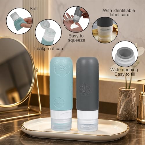 16 Pack Travel Bottles for Toiletries, Silicone TSA Approved-Containers for Toiletries,3oz Silicone Travel Bottles Set Leak Proof Refillable Liquid,Shampoo and Conditioner Travel Toiletry Bottles Grey - color: Grey