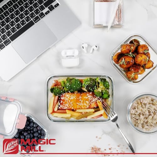 Magic Mill Premium Borosilicate Glass Food Storage Containers with lids Set | 24pc Sets with 12 Bowls & 12 Airtight Locking Lids for Lunch & Meal Prep, Safe for Oven, Freezer, Dishwasher, BPA-Free - color: Pink