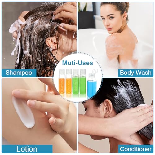 Cosywell Travel Bottles for Toiletries Plastic Squeeze Bottles 5pcs 2 oz TSA Approved Travel Size Containers Refillable Cosmetic Containers Kit Leak proof Shampoo Conditioner Travel Essentials - color: G-2oz-Clear-3label2blank