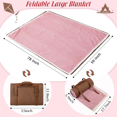 VitalCozy Waterproof Picnic Blankets 59 x 78in Outdoor Blanket Foldable 2 in 1 Double Layer Sandproof Beach Mat with Carry Strap for Camping Lawn Park Beach Grass(Red White) - color: Red White