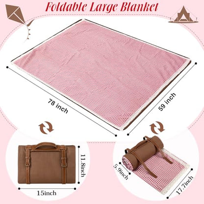 VitalCozy Waterproof Picnic Blankets 59 x 78in Outdoor Blanket Foldable 2 in 1 Double Layer Sandproof Beach Mat with Carry Strap for Camping Lawn Park Beach Grass(Red White) - color: Red White