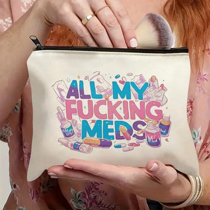 Medicine Storage Pouch with Diabetes, Medicines Bag, and Medical Supply Designs, White Canvas Zipper Cases, Multi-Use Functionality (Gift for Birthdays, Graduation, Christmas) (Style E) - style: Style E